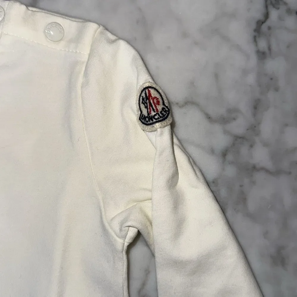 Moncler White and Yellow Long Sleeve Tee with Graphic Print 18/24M